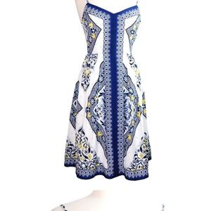 Banana Republic White/Blue Scarf Print Strappy Dress.